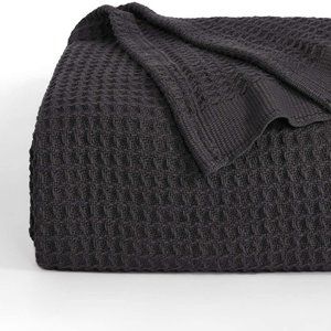 Oversized Luxury Cotton Blanket Waffle Weave Throw Blanket Dark Gray